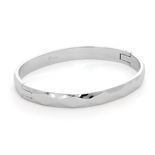 Bracelet jonc ovale en argent sterling à bande épaisse et taille diamant