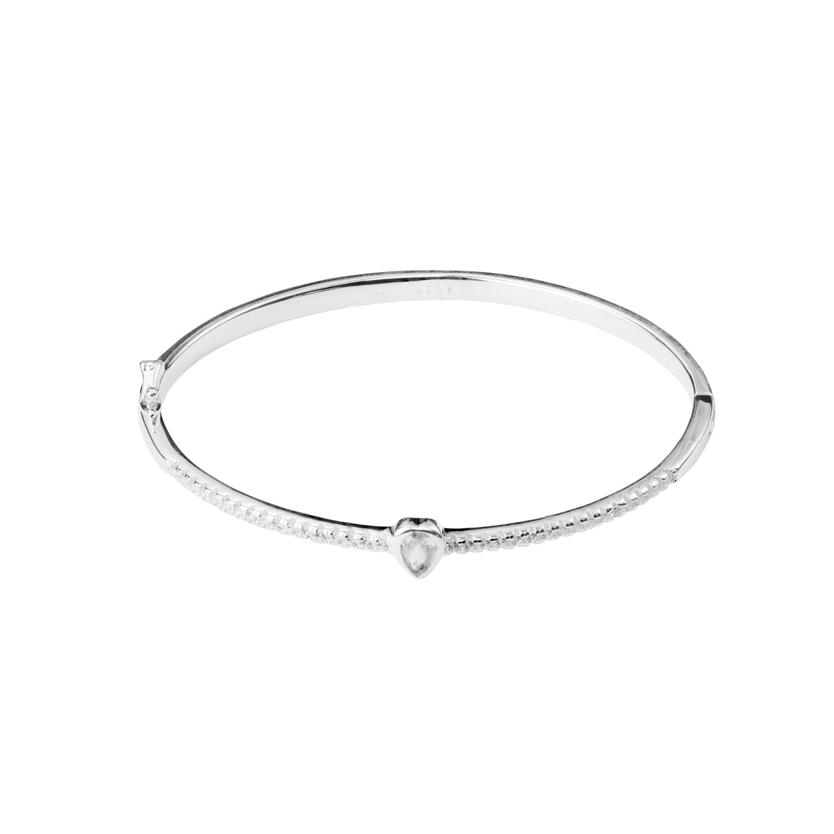 Bracelet jonc ovale à charnière en argent sterling et cristal CZ transparent