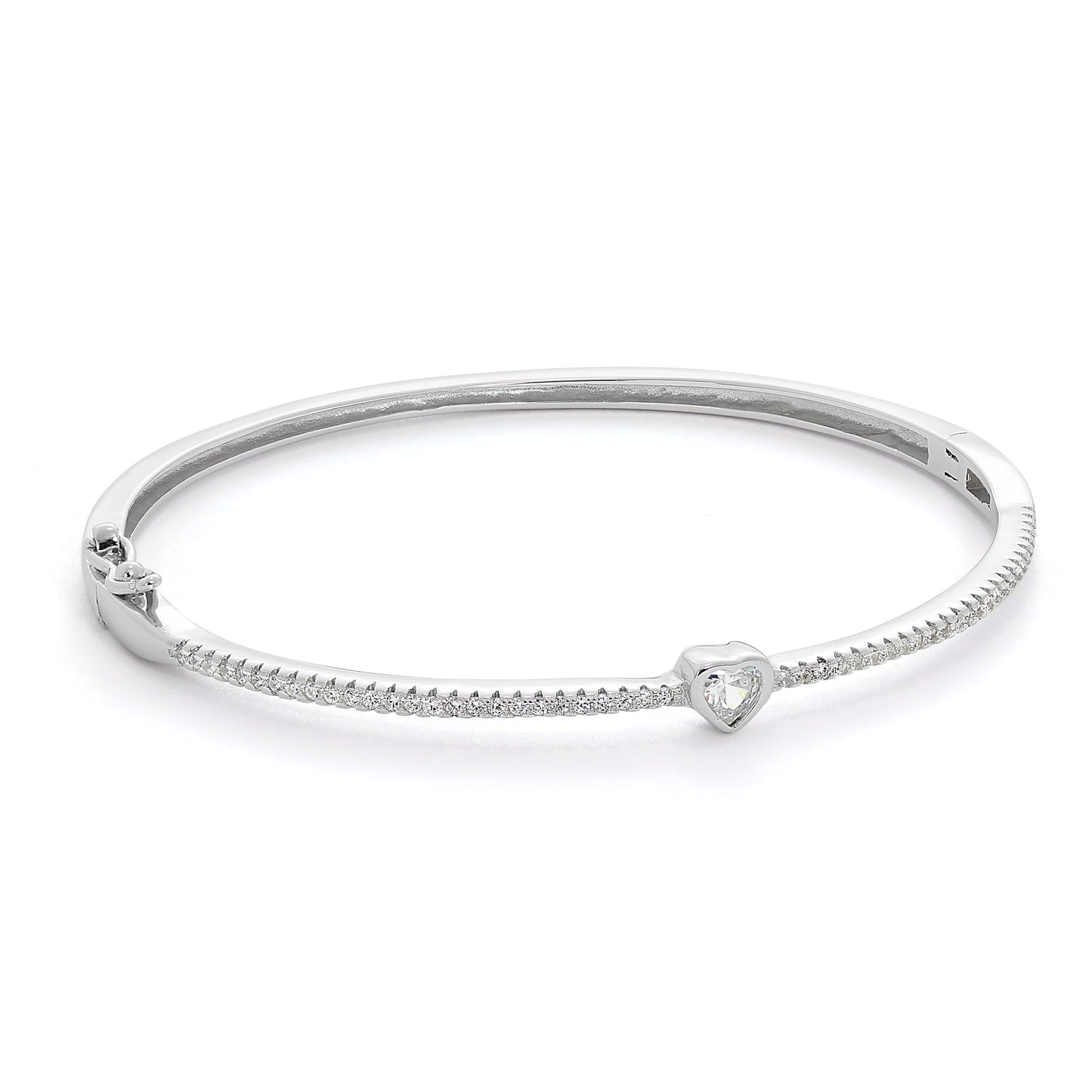 Bracelet jonc ovale à charnière en argent sterling et cristal CZ transparent