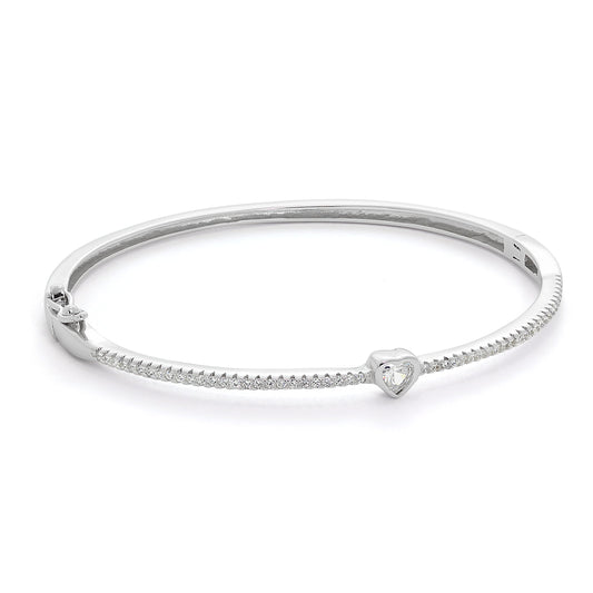 Bracelet jonc ovale à charnière en argent sterling et cristal CZ transparent
