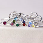 Bagues réglables en argent sterling et cristal CZ avec pierre de naissance