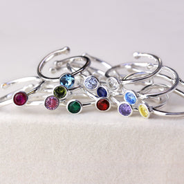 Bagues réglables en argent sterling et cristal CZ avec pierre de naissance