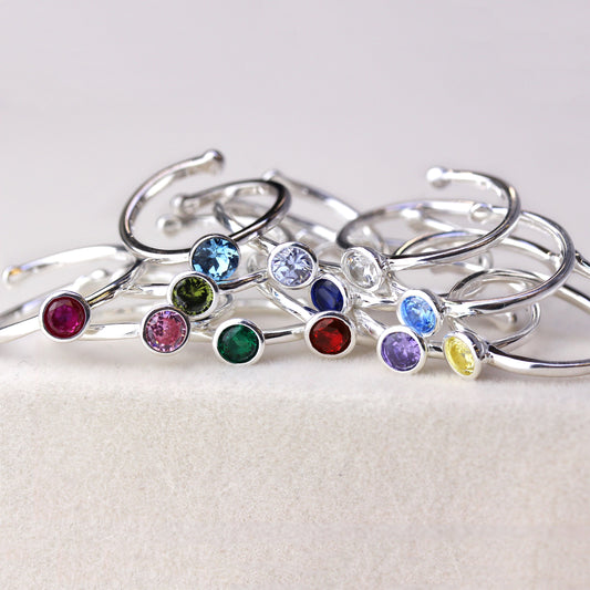 Bagues réglables en argent sterling et cristal CZ avec pierre de naissance