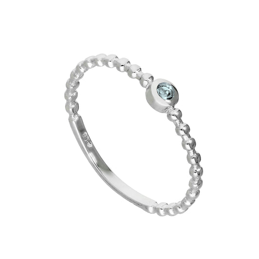 Bague en argent sterling et cristal CZ aigue-marine avec pierre de naissance de mars et perles I - U