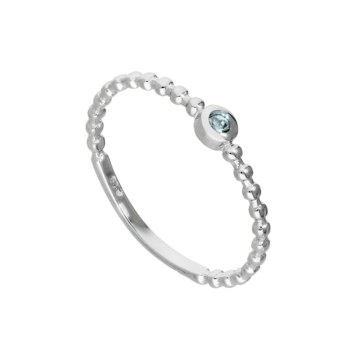 Bague en argent sterling et cristal CZ aigue-marine avec pierre de naissance de mars et perles 48 - 62,5