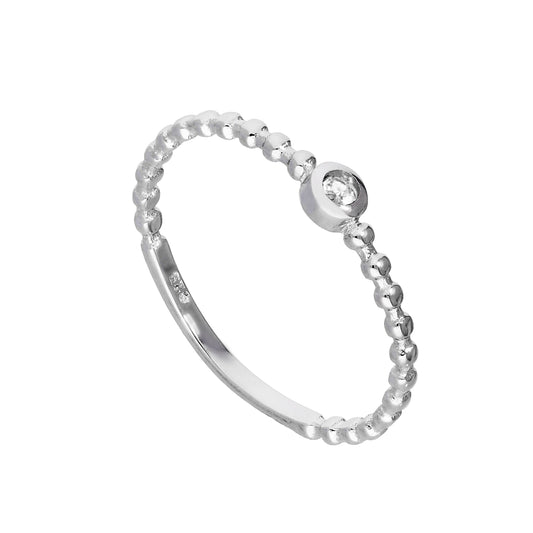 Bague en argent sterling et cristal CZ transparent, pierre de naissance d'avril, perles I - U