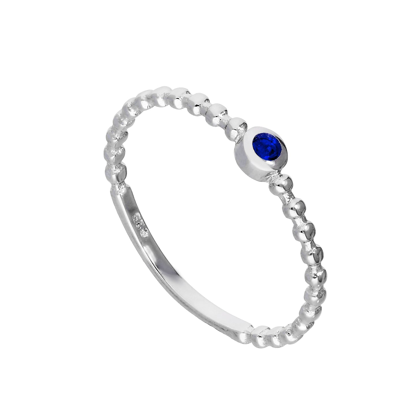 Bague en argent sterling et cristal saphir CZ avec pierre de naissance de septembre et perles IU