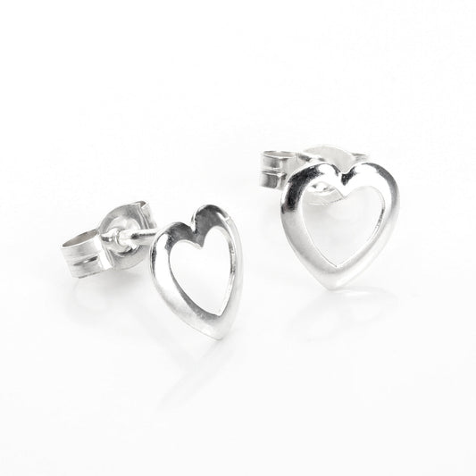 Boucles d'oreilles à tige en argent sterling en forme de cœur ouvert et arrondi