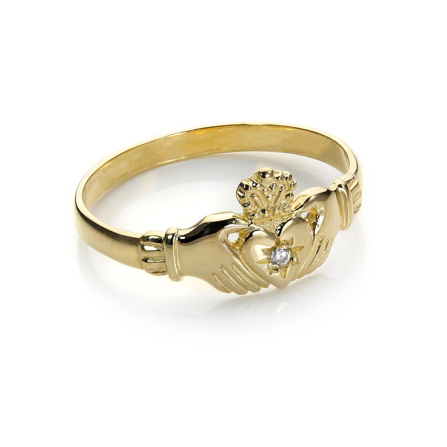 Bague Claddagh en or jaune 9 carats et cristal transparent