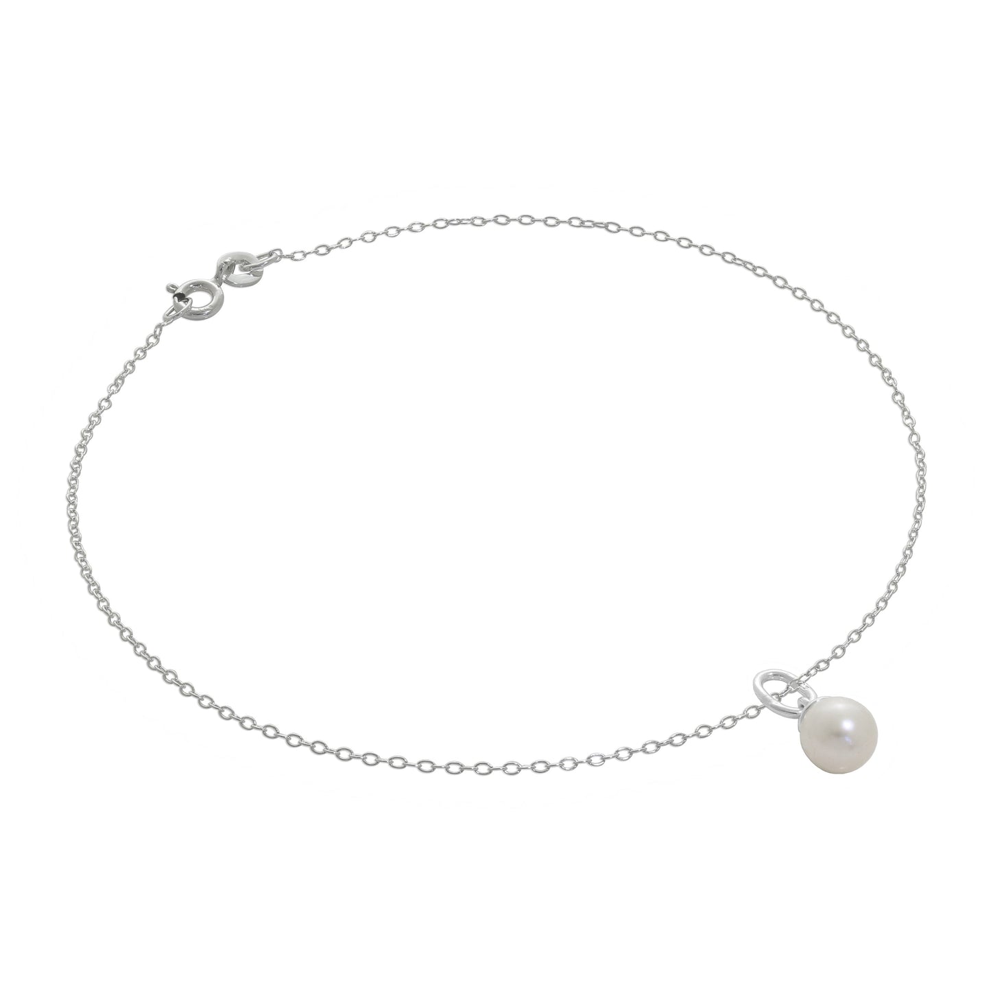 Bracelet de cheville Belcher en argent sterling fin avec breloque perle - 25,4 cm
