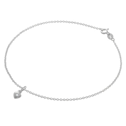 Bracelet de cheville Belcher en argent sterling fin avec breloque cœur en cristal CZ et pierre de naissance - 25,4 cm