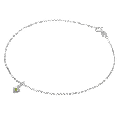 Bracelet de cheville Belcher en argent sterling fin avec breloque cœur en cristal CZ et pierre de naissance - 25,4 cm