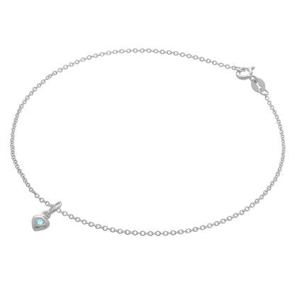 Bracelet de cheville Belcher en argent sterling fin avec breloque cœur en cristal CZ et pierre de naissance - 25,4 cm