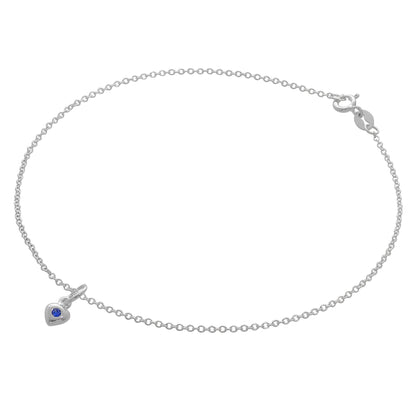 Bracelet de cheville Belcher en argent sterling fin avec breloque cœur en cristal CZ et pierre de naissance - 25,4 cm