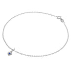 Bracelet de cheville Belcher en argent sterling fin avec breloque cœur en cristal CZ et pierre de naissance - 25,4 cm