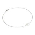 Bracelet de cheville Belcher en argent sterling fin avec breloque en forme de petit cœur ouvert - 25,4 cm