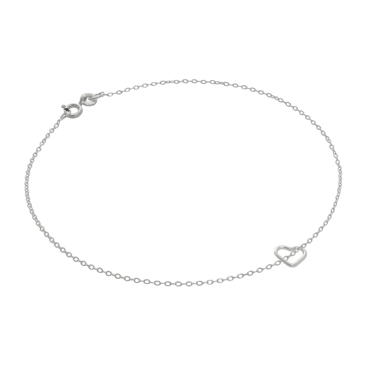 Bracelet de cheville Belcher en argent sterling fin avec breloque en forme de petit cœur ouvert - 25,4 cm