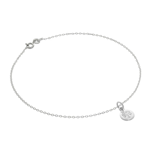 Bracelet de cheville Belcher en argent sterling fin avec breloque en forme d'arbre de vie - 25,4 cm