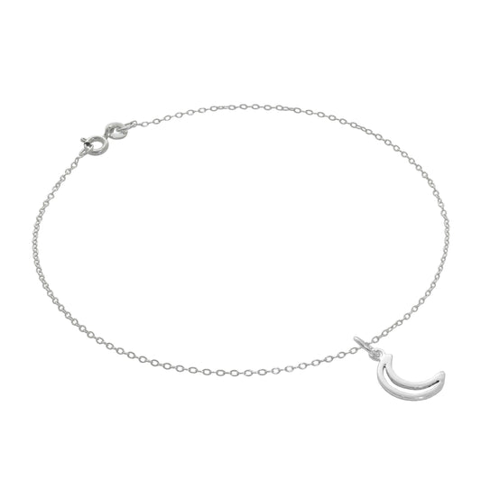 Bracelet de cheville Belcher en argent sterling fin avec breloque en forme de lune - 25,4 cm