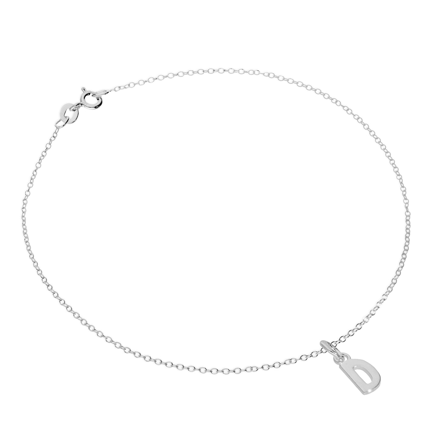 Bracelet de cheville Belcher en argent sterling fin avec breloque lettre de l'alphabet - 25,4 cm - AZ