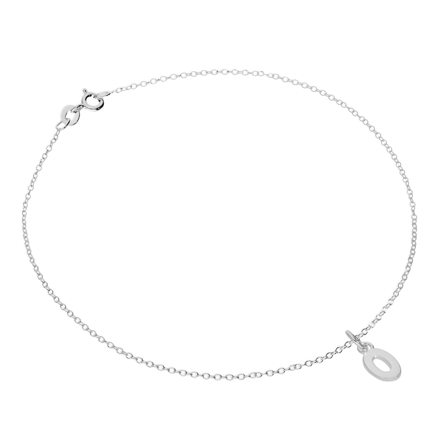 Bracelet de cheville Belcher en argent sterling fin avec breloque lettre de l'alphabet - 25,4 cm - AZ