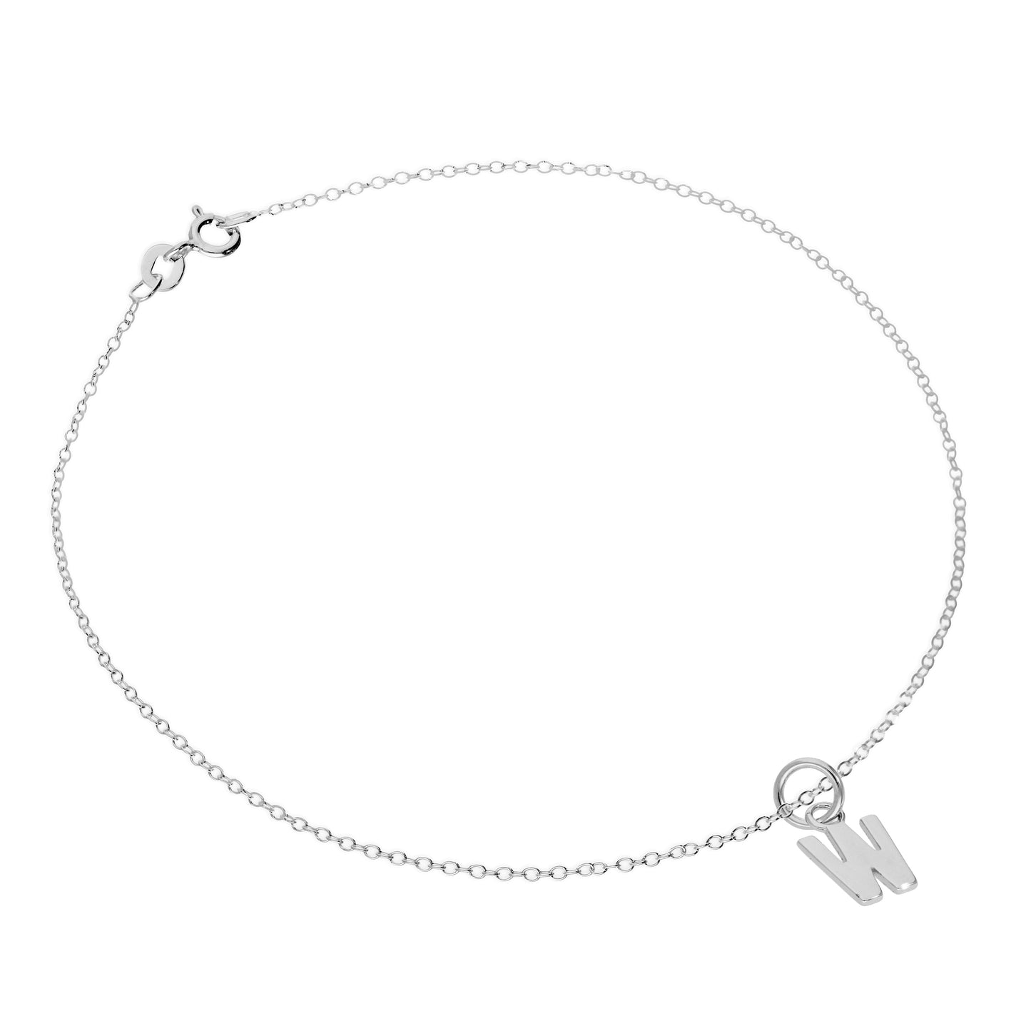 Bracelet de cheville Belcher en argent sterling fin avec breloque lettre de l'alphabet - 25,4 cm - AZ