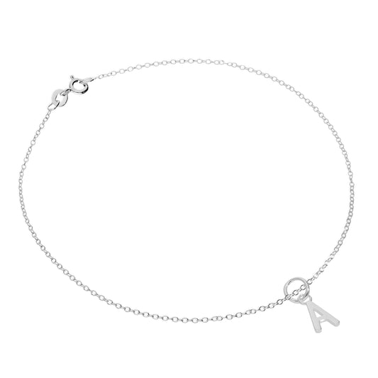 Bracelet de cheville Belcher en argent sterling fin avec breloque lettre de l'alphabet - 25,4 cm - AZ