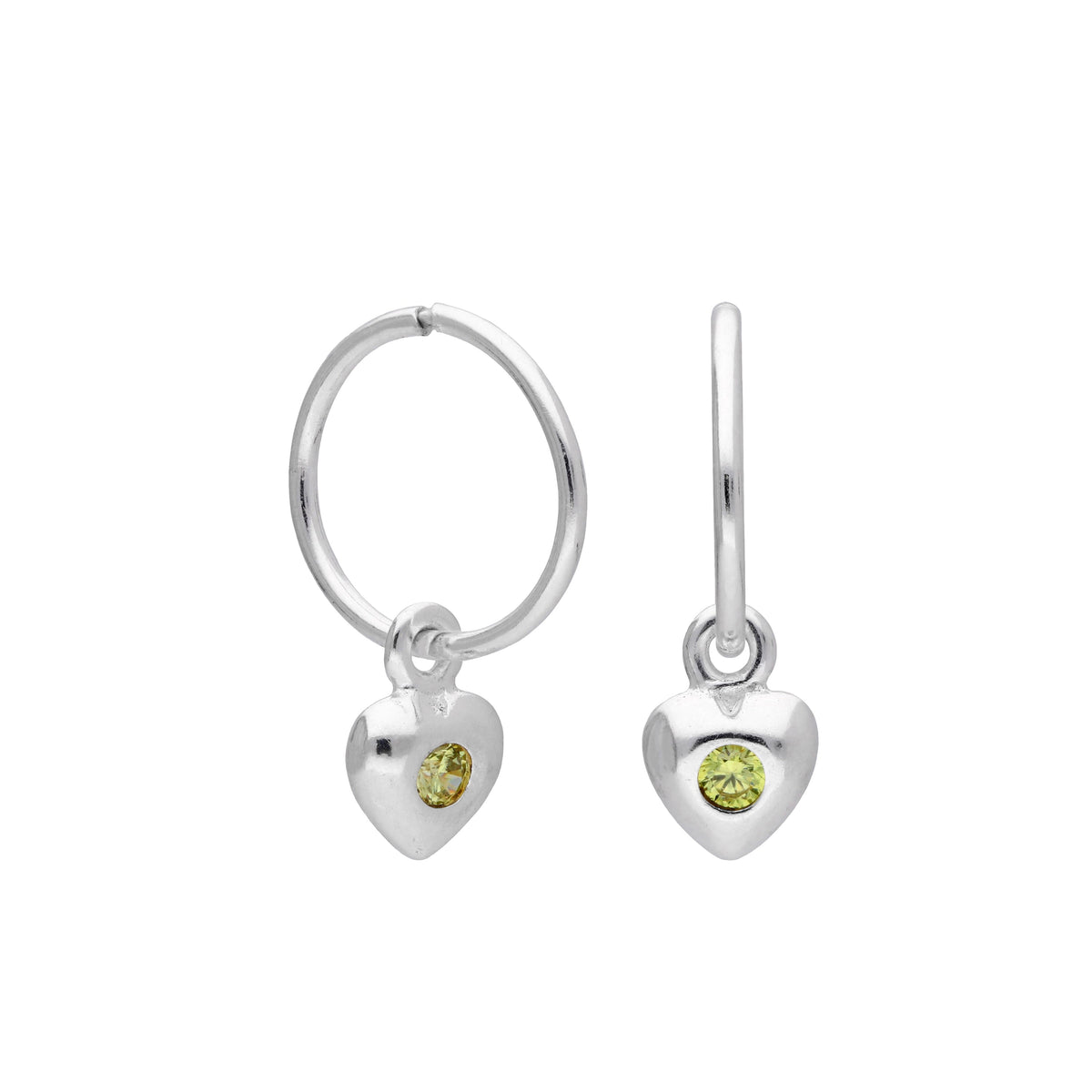 Boucles d'oreilles créoles en argent sterling avec pierre de naissance en forme de cœur, 10 à 22 mm