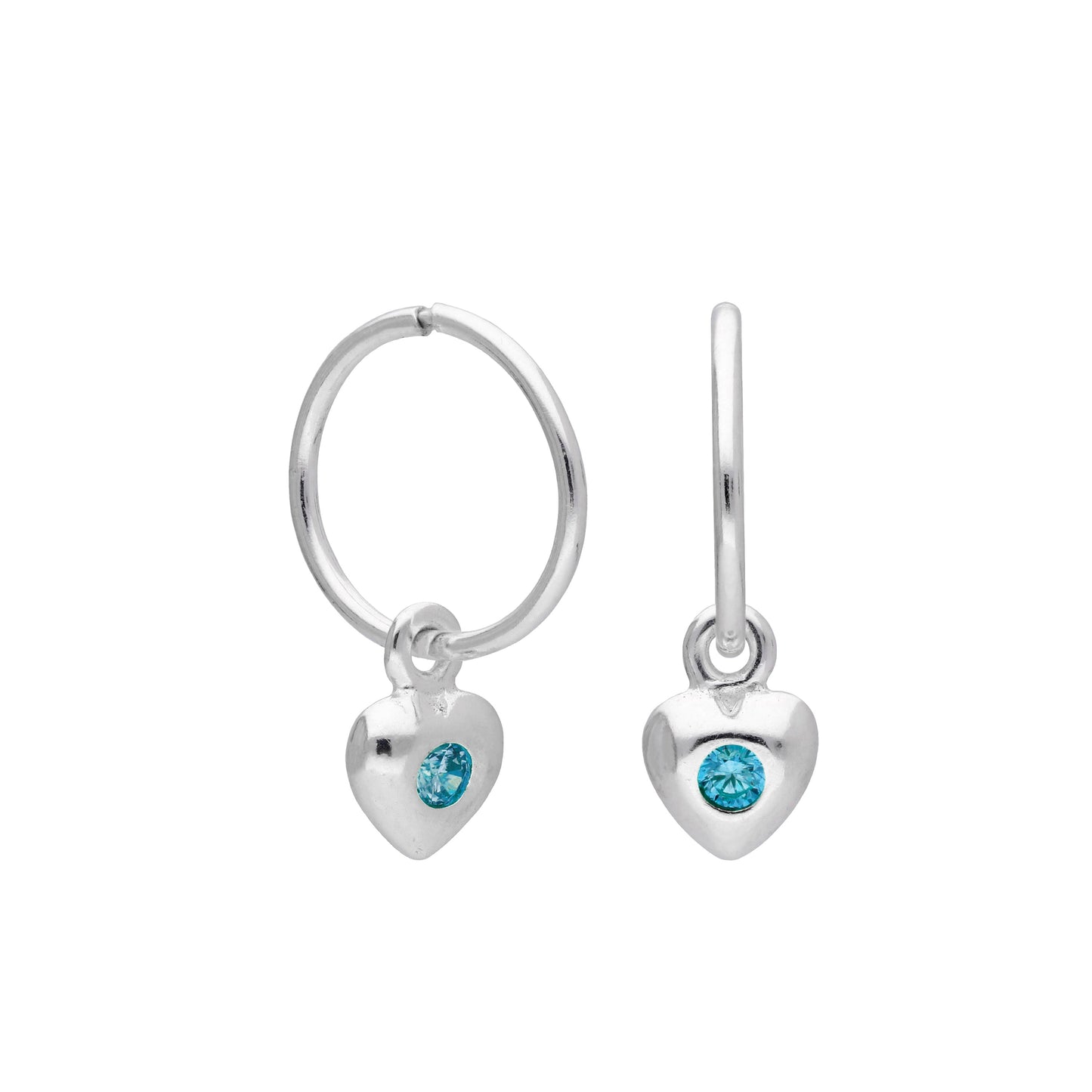 Boucles d'oreilles créoles en argent sterling avec pierre de naissance en forme de cœur, 10 à 22 mm