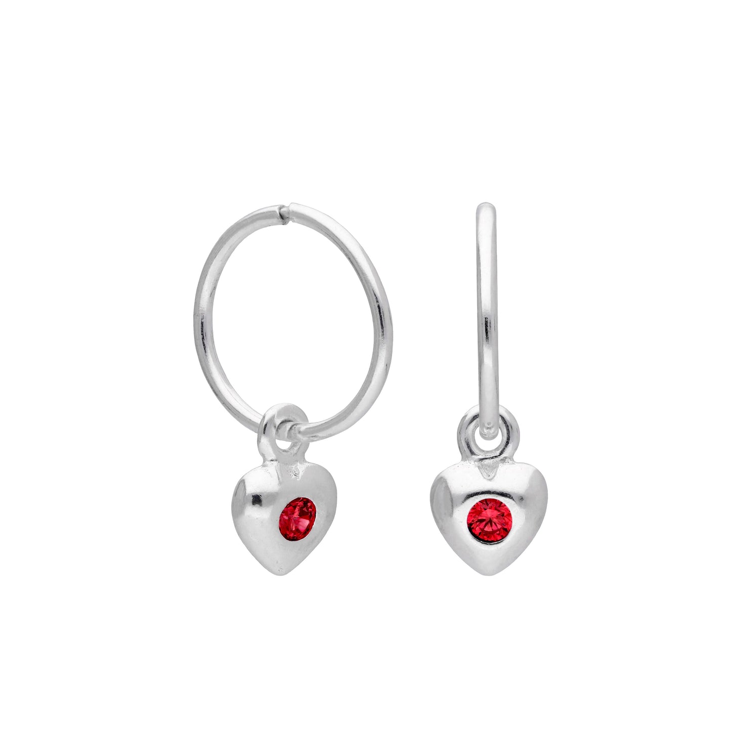 Boucles d'oreilles créoles en argent sterling avec pierre de naissance en forme de cœur, 10 à 22 mm