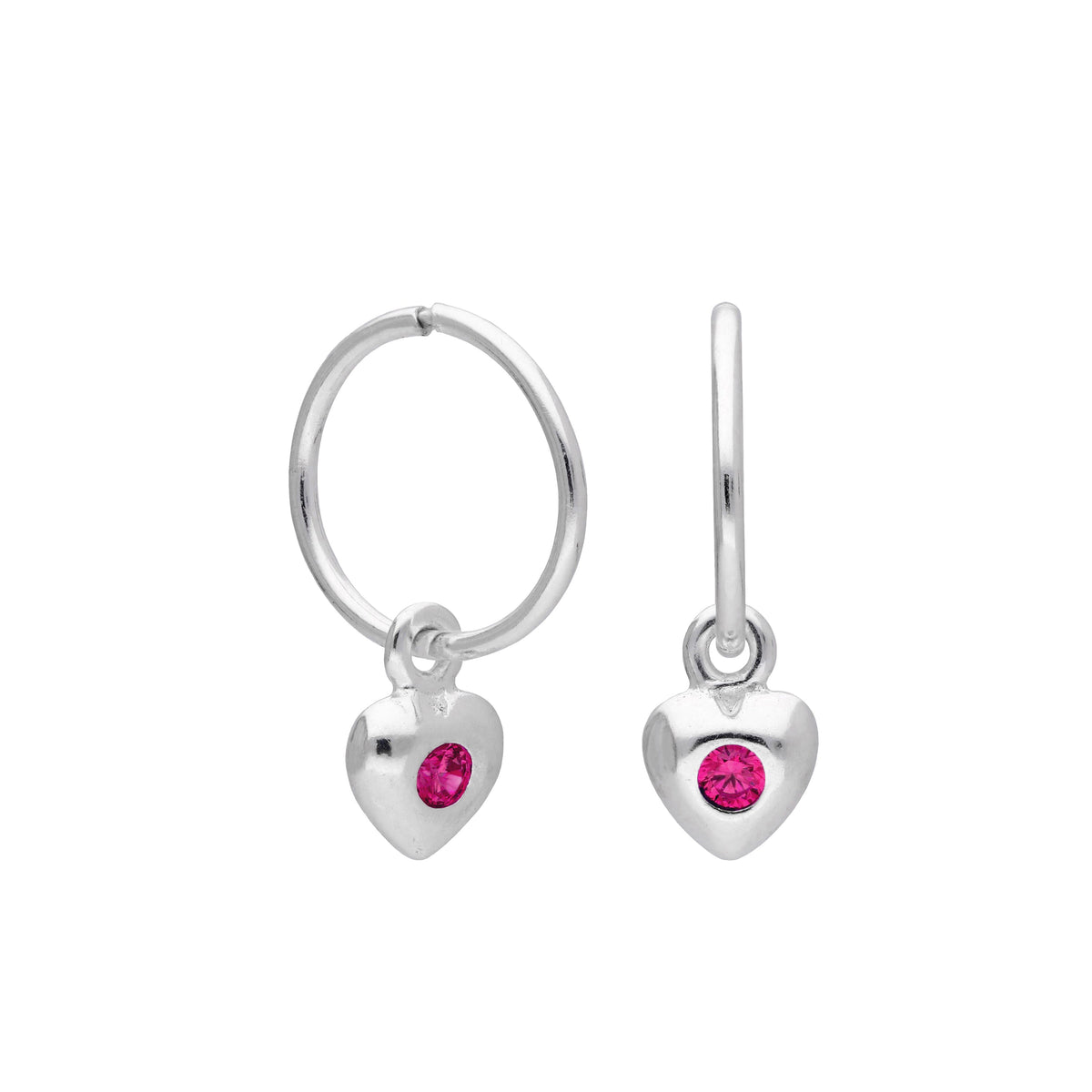 Boucles d'oreilles créoles en argent sterling avec pierre de naissance en forme de cœur, 10 à 22 mm