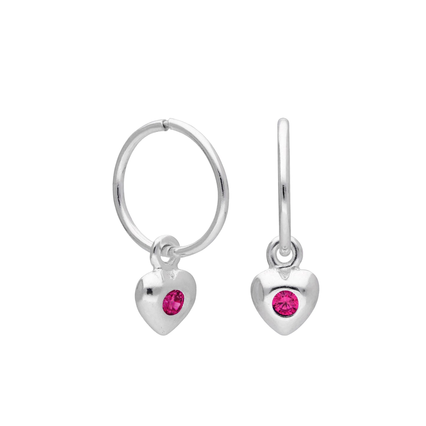 Boucles d'oreilles créoles en argent sterling avec pierre de naissance en forme de cœur, 10 à 22 mm