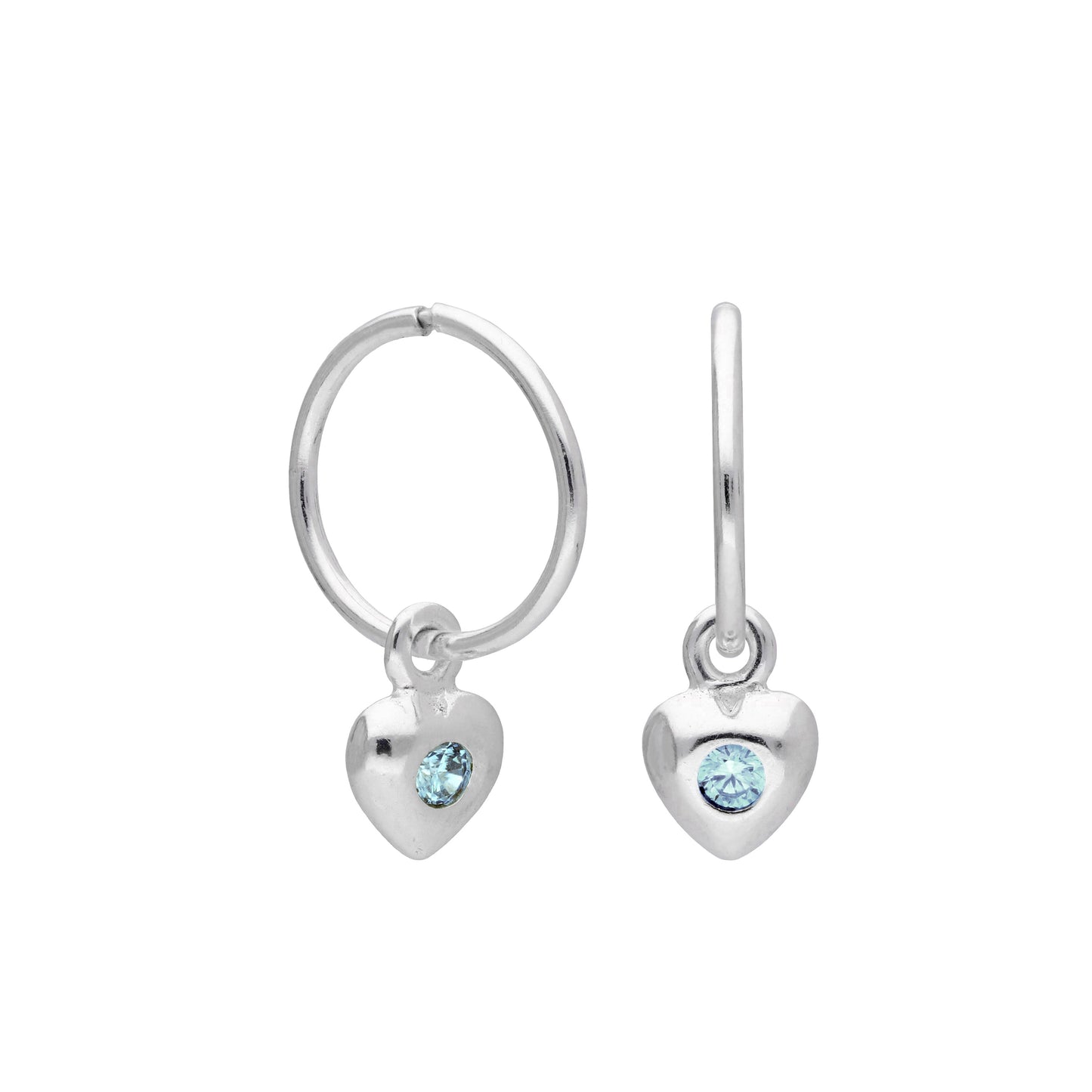 Boucles d'oreilles créoles en argent sterling avec pierre de naissance en forme de cœur, 10 à 22 mm
