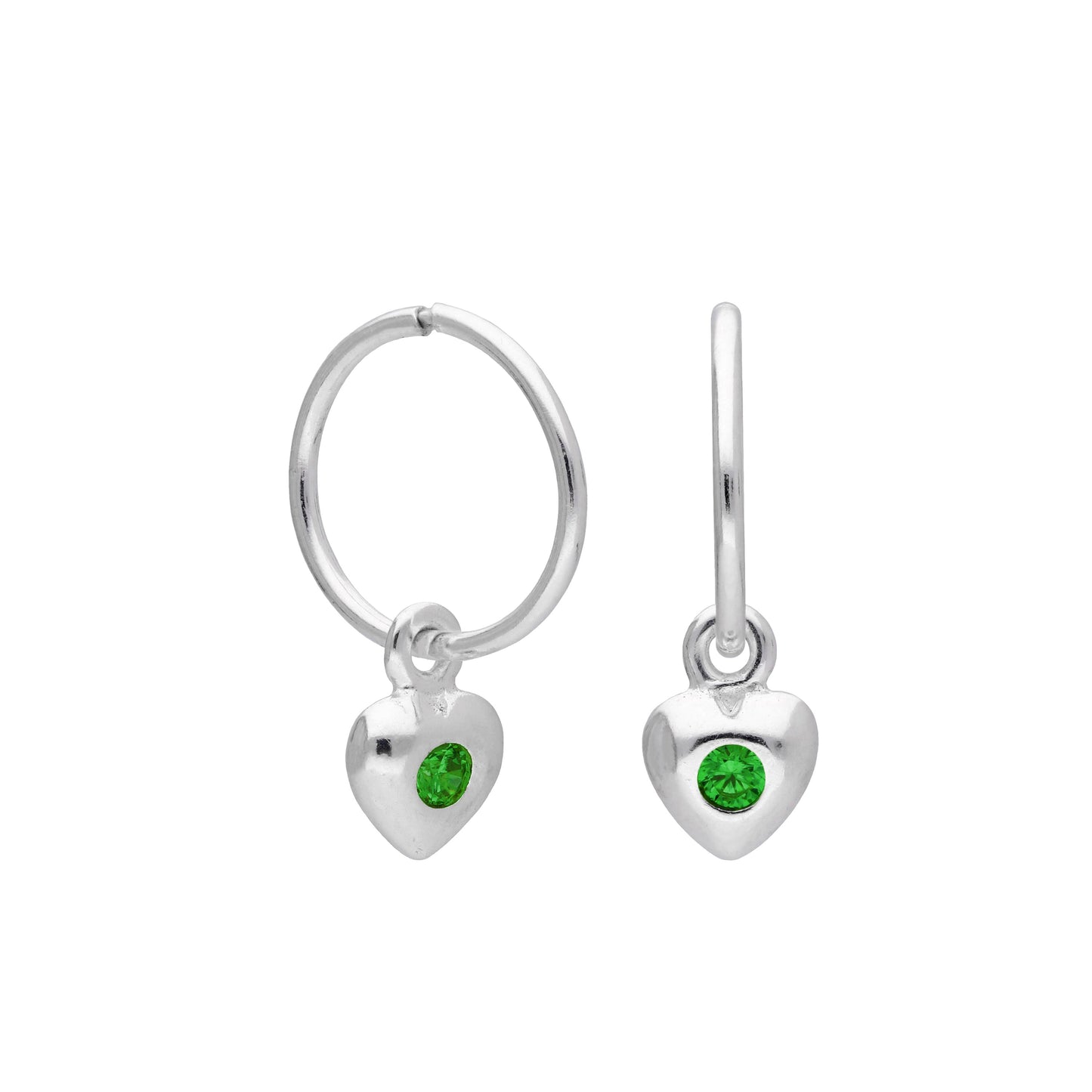 Boucles d'oreilles créoles en argent sterling avec pierre de naissance en forme de cœur, 10 à 22 mm