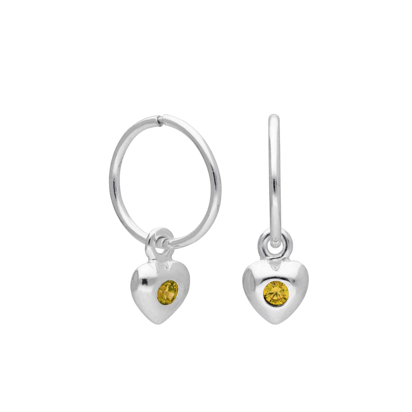 Boucles d'oreilles créoles en argent sterling avec pierre de naissance en forme de cœur, 10 à 22 mm