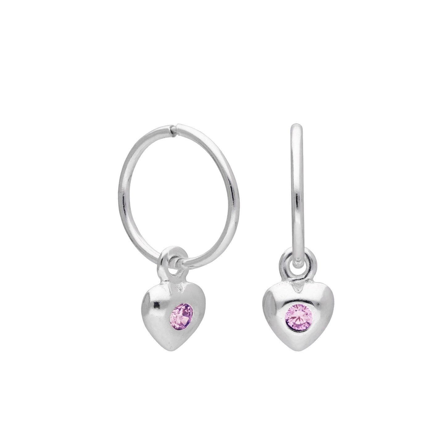 Boucles d'oreilles créoles en argent sterling avec pierre de naissance en forme de cœur, 10 à 22 mm