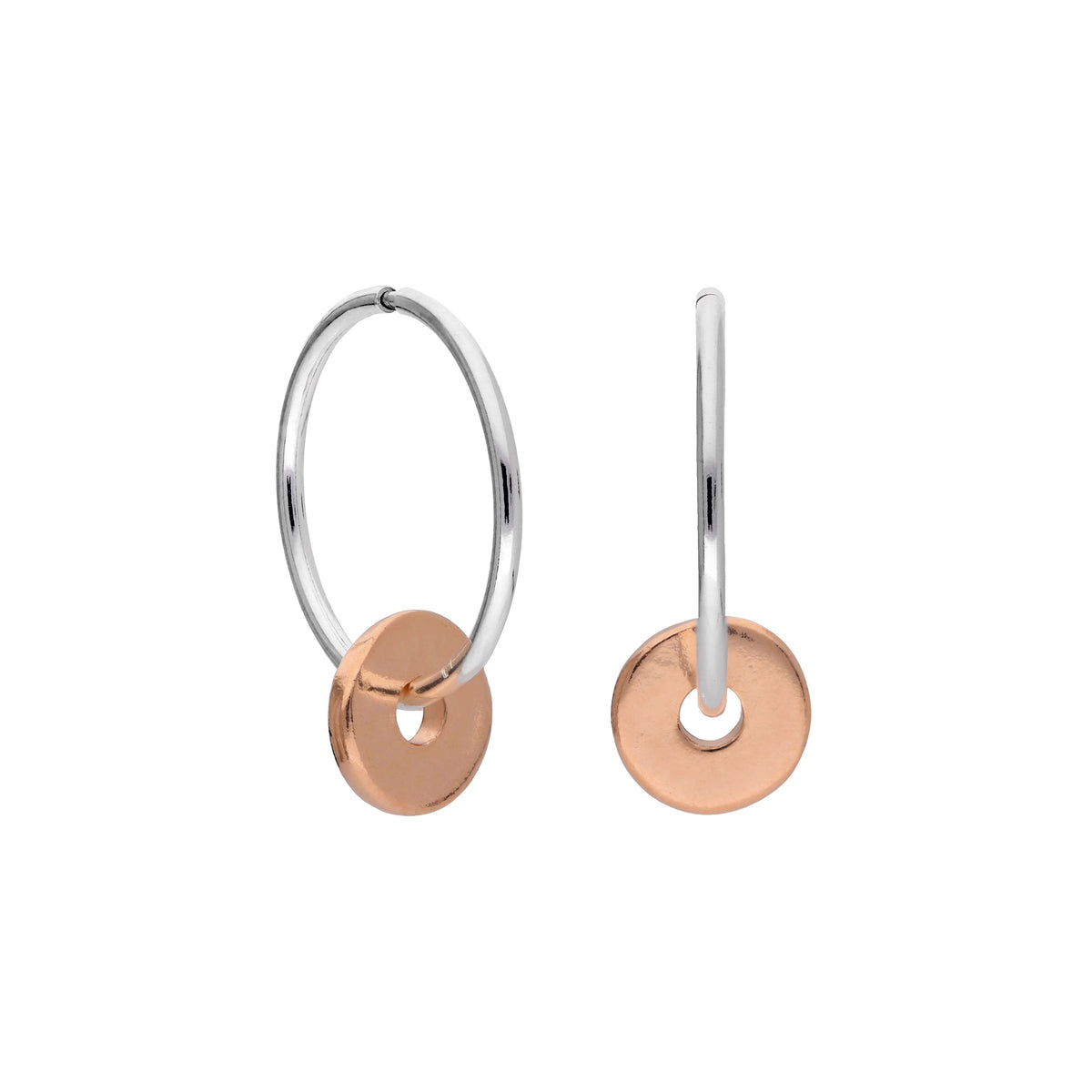 Boucles d'oreilles créoles en argent sterling plaqué or rose poli, perles de 1 mm, 12 à 22 mm