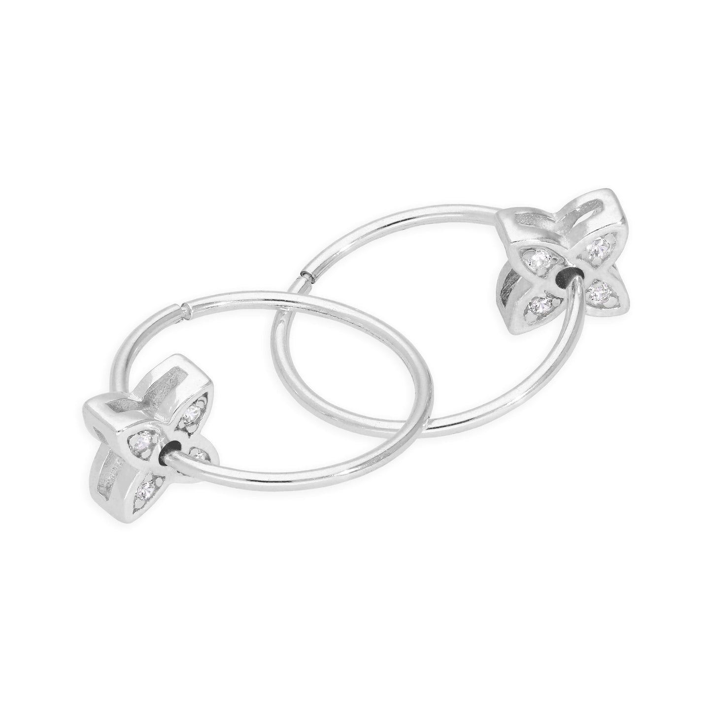 Boucles d'oreilles créoles en argent sterling avec fleur flottante en cristal CZ de 14 mm