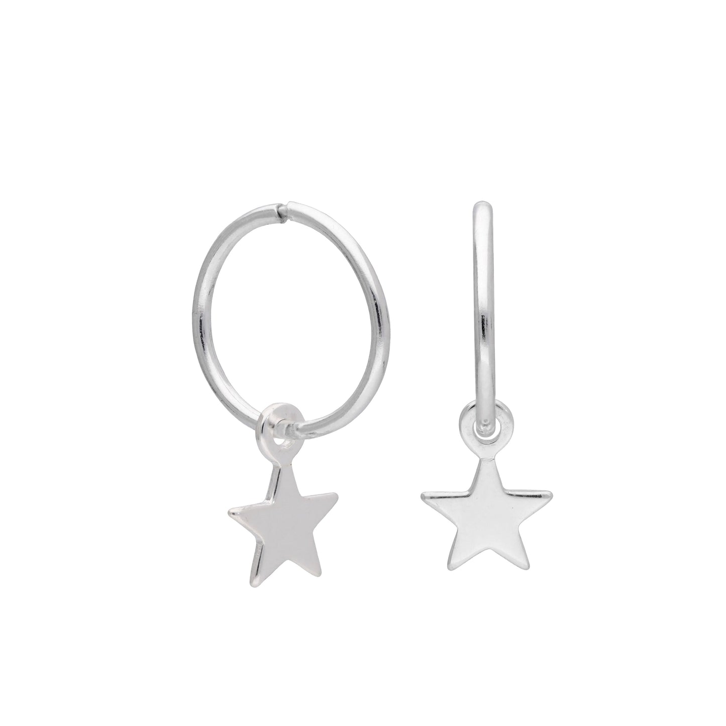 Boucles d'oreilles créoles en argent sterling avec petite étoile de 10 à 22 mm