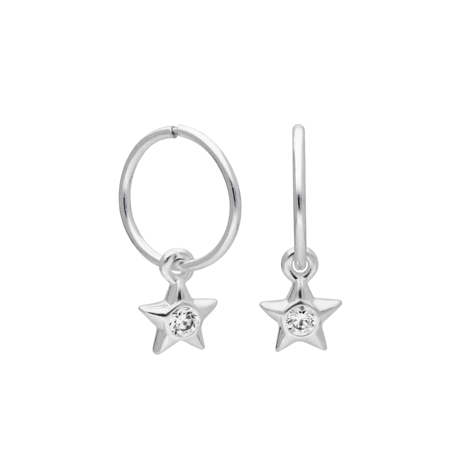 Boucles d'oreilles créoles dormeuses en argent sterling avec cristaux CZ et étoile de 10 à 22 mm