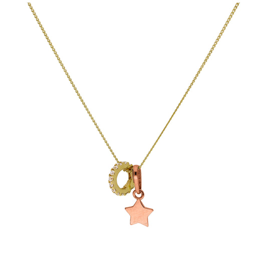 Collier étoile en or 9 carats et roue en zircone cubique sur chaîne gourmette taille diamant