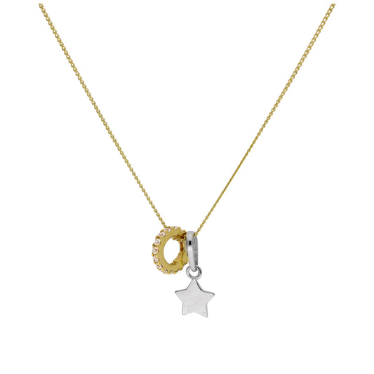 Collier étoile en or 9 carats et roue en zircone cubique sur chaîne gourmette taille diamant