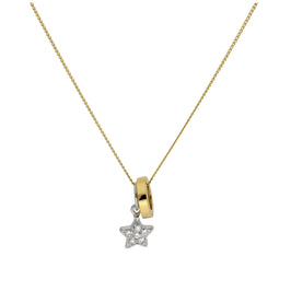 Collier étoile et cercle Karma en or 9 carats avec zircones cubiques sur chaîne gourmette taille diamant