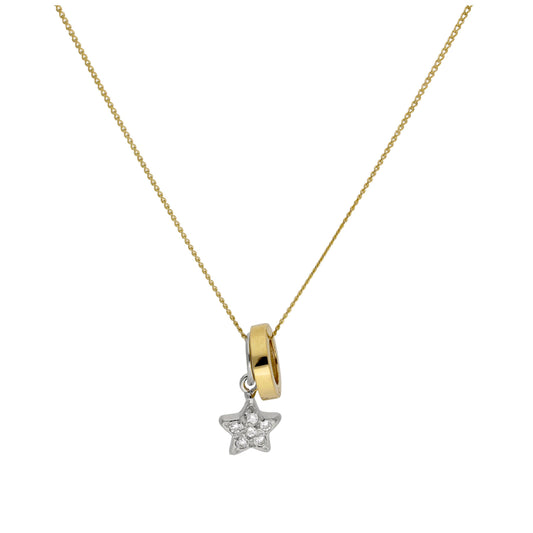 Collier étoile et cercle Karma en or 9 carats avec zircones cubiques sur chaîne gourmette taille diamant