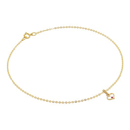 Bracelet de cheville martelé en or 9 carats avec breloque cœur en rubis et zircone cubique - 24 cm