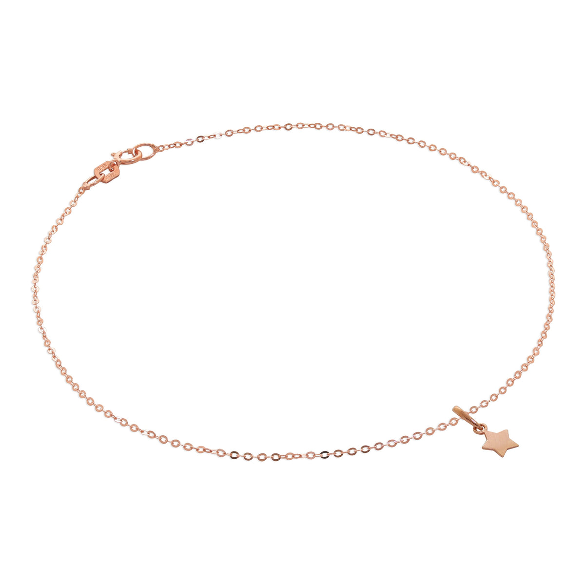 Bracelet de cheville en or rose 9 carats martelé avec breloque étoile - 24 cm