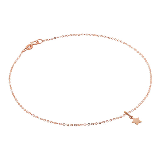 Bracelet de cheville en or rose 9 carats martelé avec breloque étoile - 9,5 pouces