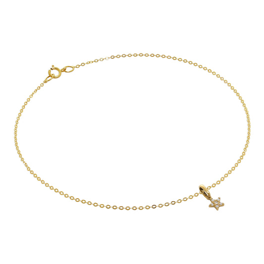Bracelet de cheville martelé en or 9 carats avec breloque étoile en oxyde de zirconium - 9,5 pouces
