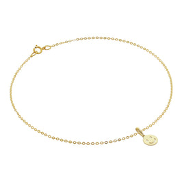 Bracelet de cheville martelé en or 9 carats avec breloque émoji visage souriant - 24 cm