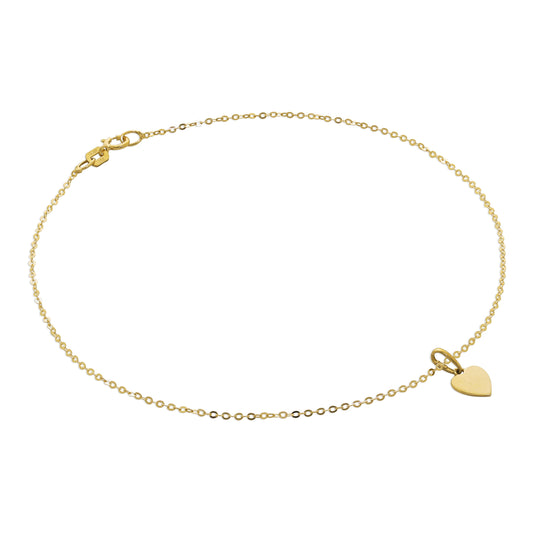 Bracelet de cheville en or 9 carats martelé avec breloque cœur gravable - 9,5 pouces